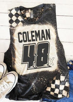 Check size chart Personalized Race Car Number Tank Top, bleached tops, acid wash dirt track tops muscle tee, Fitted Womens muscle tank