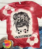 Soccer Mom Messy Bun Mama Bleached Unisex Tshirt Acid Wash Stencil Sleeve Tee