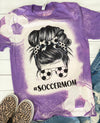 Soccer Mom Messy Bun Mama Bleached Unisex Tshirt Acid Wash Stencil Sleeve Tee