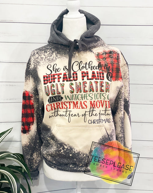 Christmas Sweater Hoodie Bleached Plaid