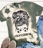 Soccer Mom Messy Bun Mama Bleached Unisex Tshirt Acid Wash Stencil Sleeve Tee