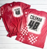 Racing Tshirt, Personalized Name and Number Bleached Tee, Plus Sizes, Dirt Track Motocross Dirt bike Race Apparel Checkered Flag DTG