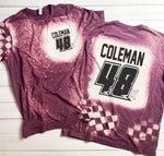 Racing Tshirt, Personalized Name and Number Bleached Tee, Plus Sizes, Dirt Track Motocross Dirt bike Race Apparel Checkered Flag DTG