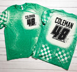 Racing Tshirt, Personalized Name and Number Bleached Tee, Plus Sizes, Dirt Track Motocross Dirt bike Race Apparel Checkered Flag DTG