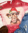 Christmas Cow Bleached T-shirt Red Bleached Tshirt