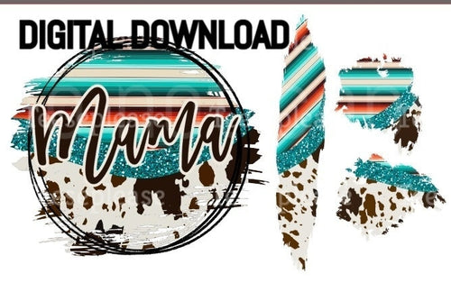 DIGITAL DOWNLOAD Cow print serape circle digital design patch set sleeve design sublimation sleeve accents mama cowhide