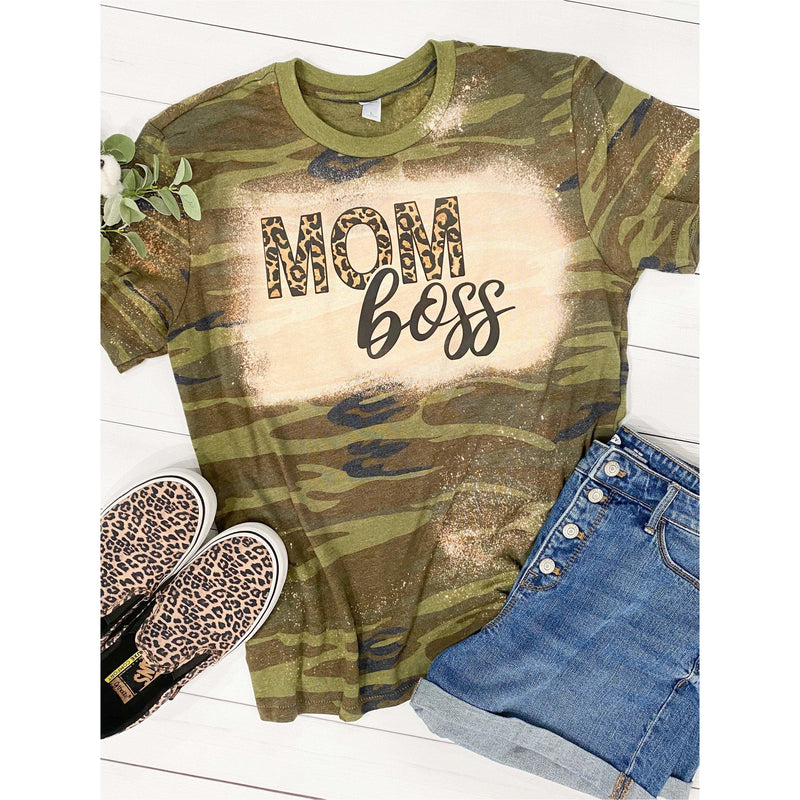 Mom Boss Bleached Camo Leopard Sublimation Tshirt
