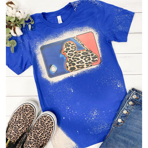 Baseball Mom Tshirt, bleached blue acid washed Bella canvas tee, leopard mama Shirts for Women, Gifts for her