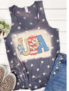 4th of July Tank Bleached Blue Stars