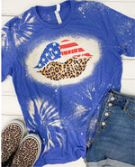 4th of July Bleached Blue Leopard Lips Tshirt