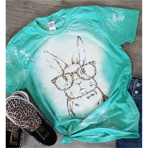 Easter Leopard Bunny Glasses Bleached Tshirt sublimation womens clothing by teeseplease
