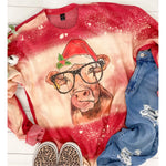Christmas Cow Bleached Red Sweatshirt