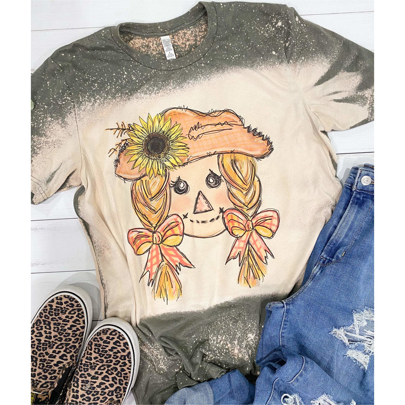 Fall Scarecrow Girl Bleached Tshirt