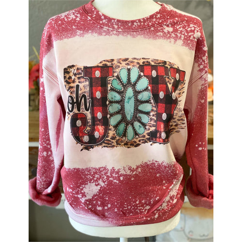 Oh Joy Bleached Red Christmas Sweatshirt Holiday Tops Acid Washed Clothing for Women