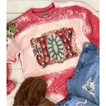 Oh Joy Bleached Red Christmas Sweatshirt Holiday Tops Acid Washed Clothing for Women