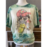 Hipster Sloth Bleached Tshirt, Acid Washed Tie Dye Summer Tops For Women