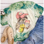 Hipster Sloth Bleached Tshirt, Acid Washed Tie Dye Summer Tops For Women