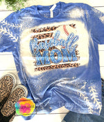 Baseball Mom Leopard Bleached Tshirt, Blue Acid Wash Soft Unisex Tee