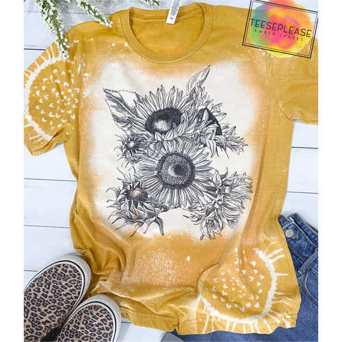 Sunflower Bleached T-shirt, Floral Tee, Gifts for Her, Unisex Tee