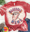Baseball Mama Bleached Tshirt, Leopard Glitter Bball Mom, Red Acid Wash Unisex Tee