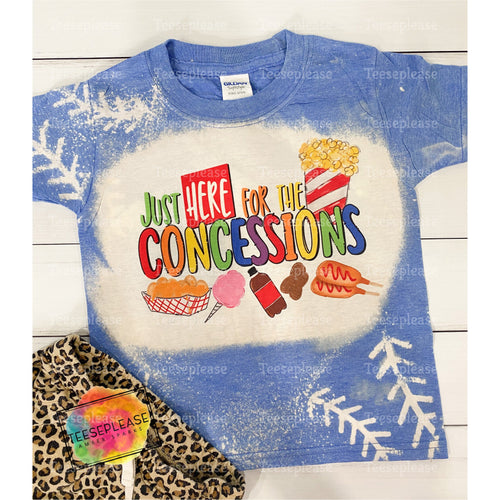 Kids Bleached Baseball Tshirt, Baseball Sister, I’m just here for the concession stand tee