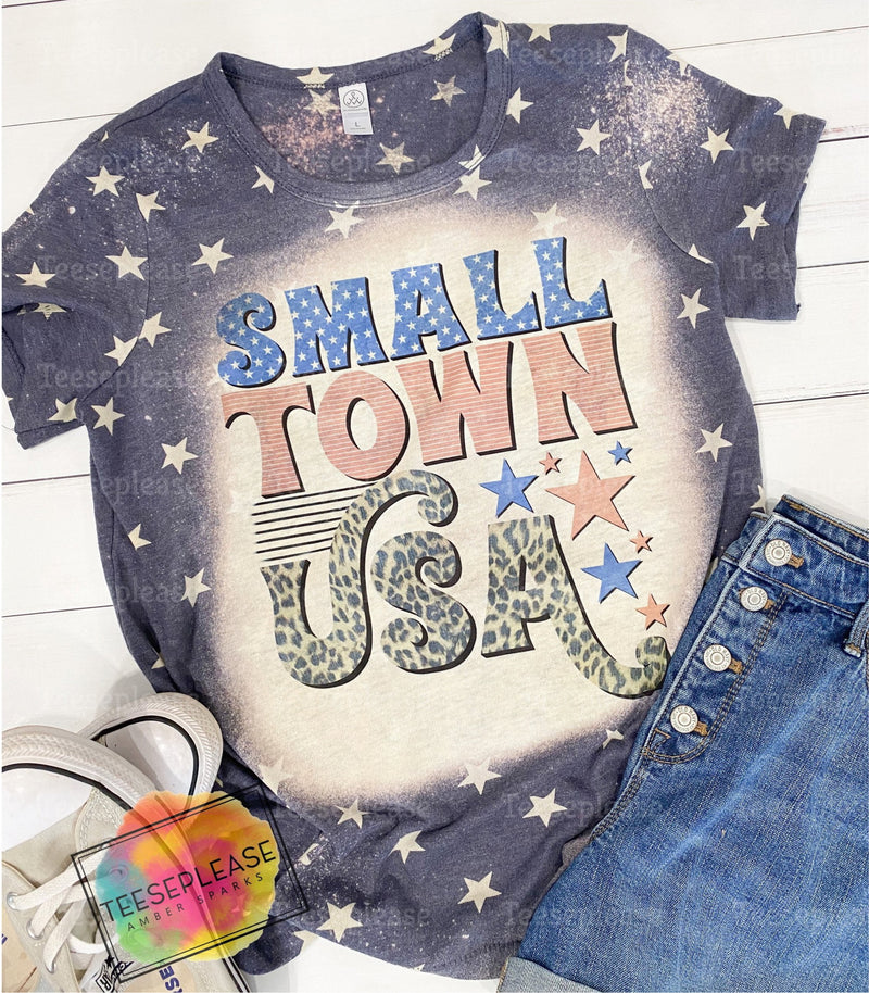 4th Of July Small Town USA Bleached Start Ladies Tshirt