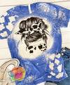 Cowhide Blue Mom Messy Bun Animal Print Sleeve Bleached Tshirt