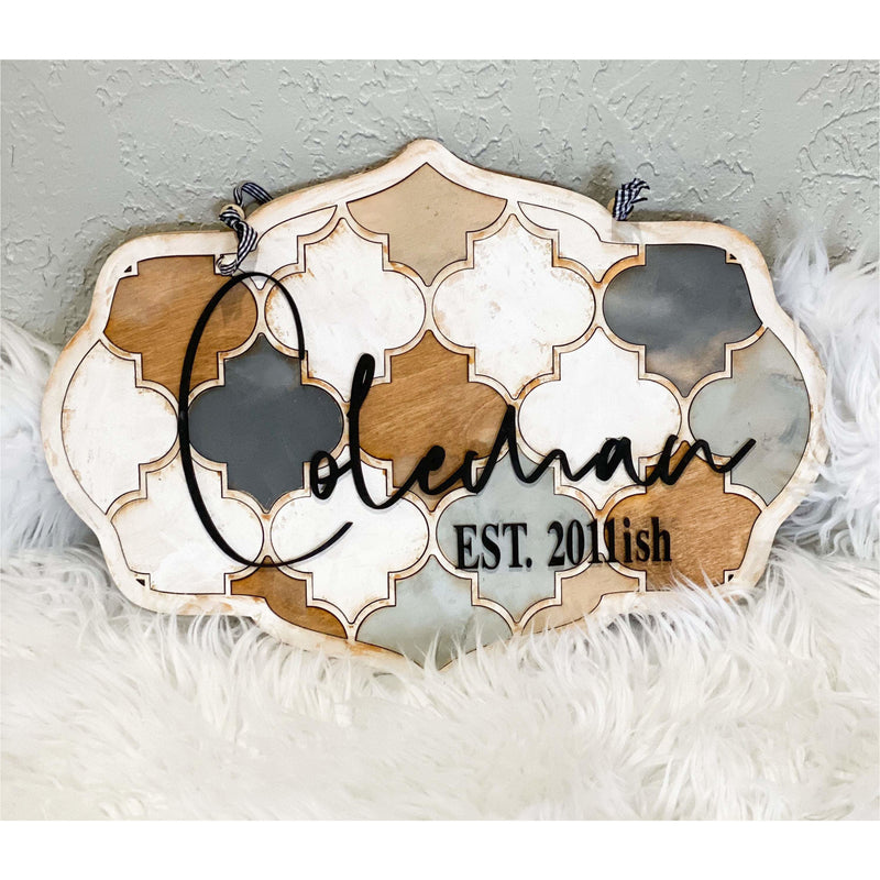 Arabesque Tile Hanging Personalized Sign, 3d rustic wall decor, wall hangings, wedding decoration, home decor, last name cute ISH wall art