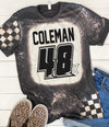 Personalized Racing Bleached Black Unisex Tshirt Dirt Track Motocross Dirt bike Race Tee Checkered Flag Bleached