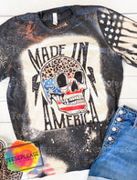 Made in America, 4th of July Skull Bleached Tshirt, Mama, Patriotic Stencil Sleeve Leopard Red, White, And Blue, Grey Acid Wash Unisex Tee