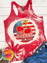 Cherry Bomb, Bleached Tank Top, USA Patriotic red Racerback Tank 4th of July Summer Tee