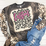 Leopard Team Name Sports Sweatshirt, Personalized Customizations Bleached Hoodie