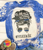 Police Wife Leopard Bleached Tshirt, Clothing for women, gifts for her Back The Blue