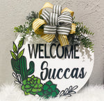 Welcome Succas Farmhouse Wooden Door Hanger, Personalized Wall Decor, 18 inch 3d round sign