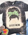 Golf Mom Messy Bun Mama Bleached Unisex Tshirt Acid Wash Stencil Sleeve Tee