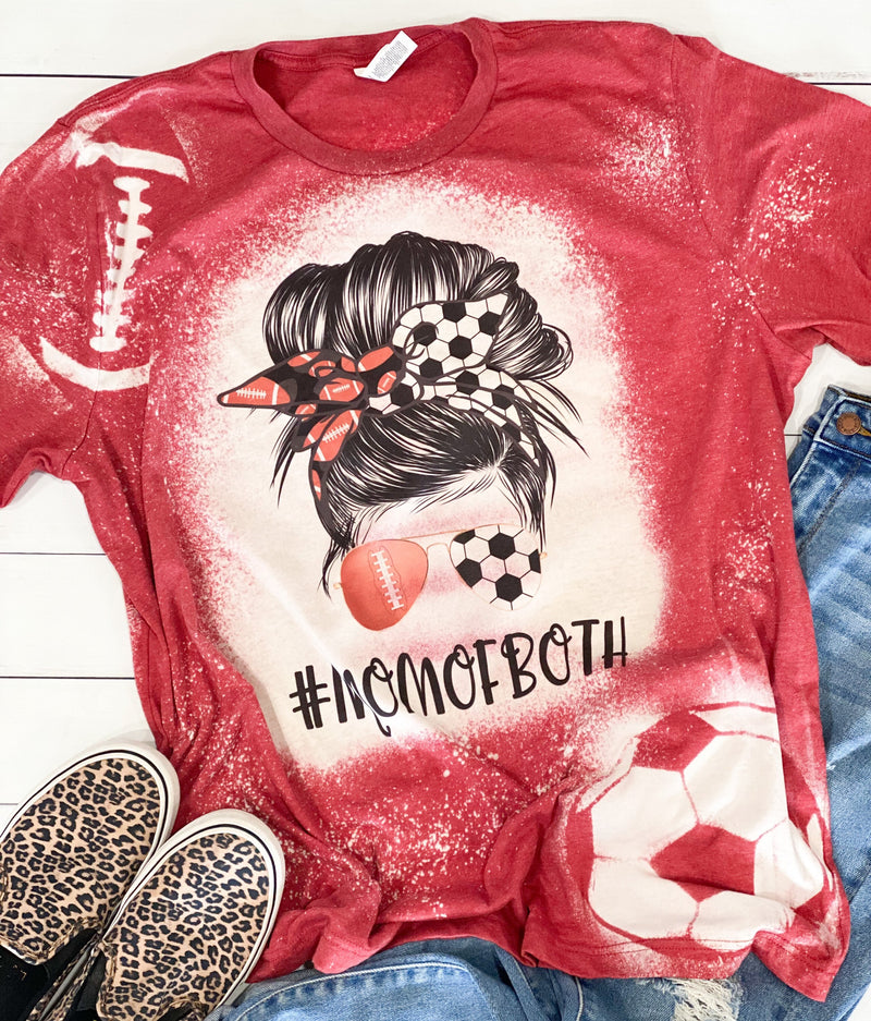 Football Soccer Mom Messy Bun Mama Bleached Red Unisex Tshirt Acid Wash Stencil Sleeve Tee