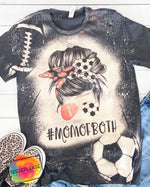 Football Soccer Mom Messy Bun Mama Bleached Unisex Tshirt Acid Wash Stencil Sleeve Tee