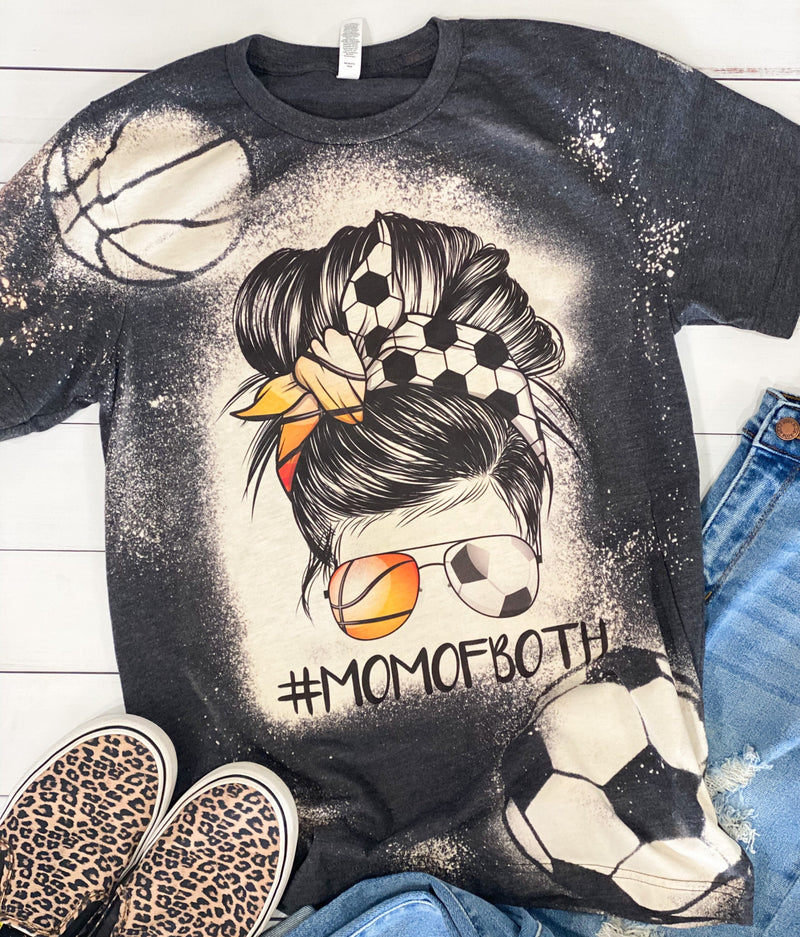 Basketball Soccer Mom Messy Bun Mama Bleached Grey Unisex Tshirt Acid Wash Stencil Sleeve Tee
