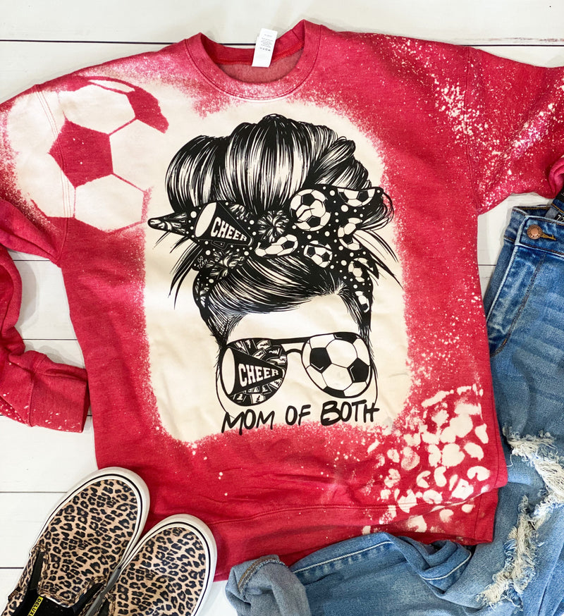 Soccer Cheer Mom Messy Bun Mama Bleached Unisex Tshirt Acid Wash Stencil Sleeve Sweatshirt