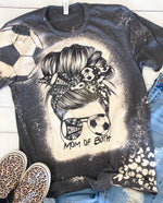 Soccer Cheer Mom Messy Bun Mama Bleached Unisex Tshirt Acid Wash Stencil Sleeve Tee