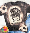 Soccer Mom Messy Bun Mama Bleached Unisex Tshirt Acid Wash Stencil Sleeve Tee