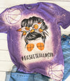 Basketball Mom Messy Bun Mama Bleached Unisex Tshirt Acid Wash Stencil Sleeve Tee