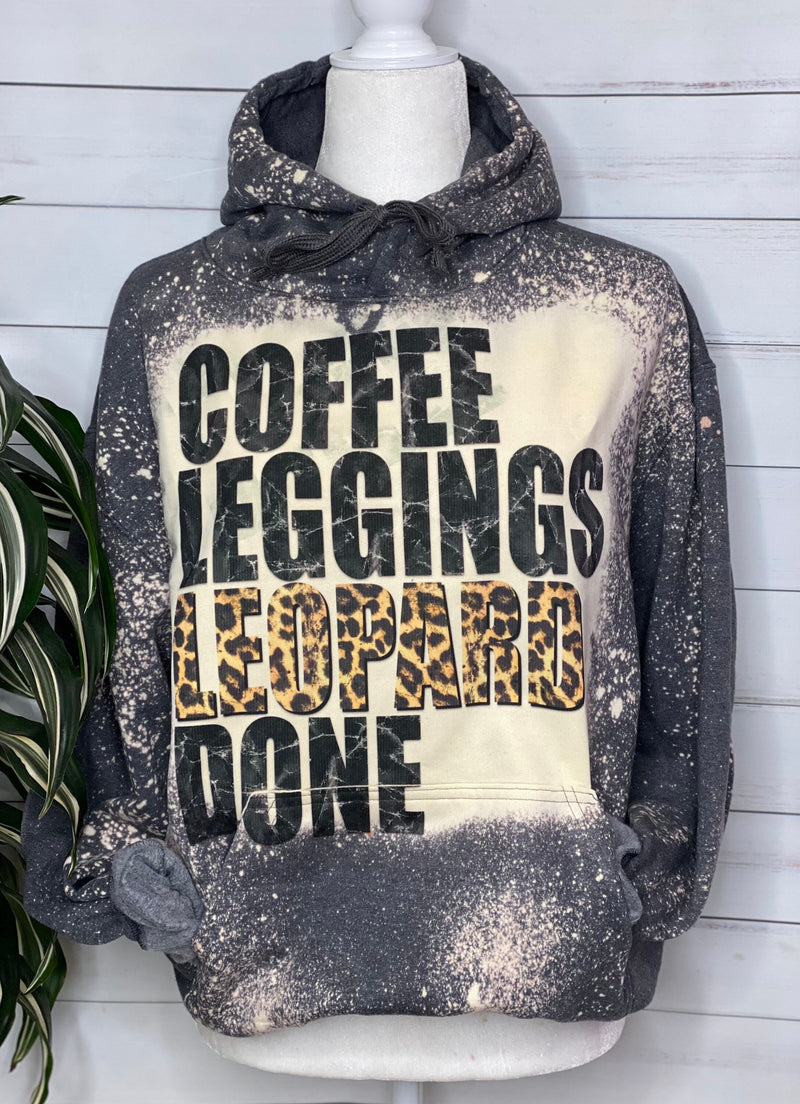 Coffee Leggings Leopard Bleached Hoodie Sweatshirt, womens fall clothing,