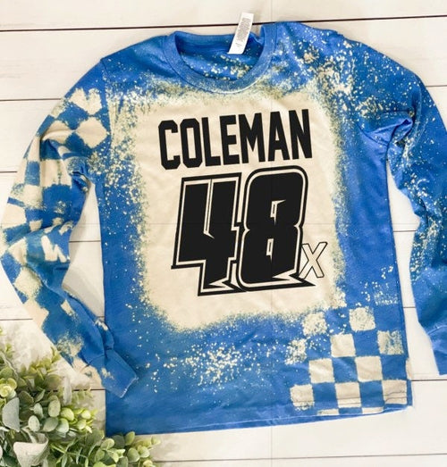 Kids long sleeve race tee bleached personalized racing number, dirt track design, name and number, race car, motocross youth