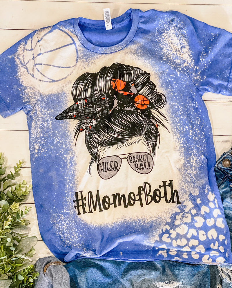 Basketball Cheer Mom Messy Bun Mama Bleached Unisex Tshirt Acid Wash Stencil Sleeve Tee