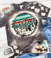 Serape Cowhide Personalized Shirt Acid Wash Turquoise Accents Sleeve Tee Bleached Tshirt for Women