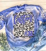 Leopard Team Name Sports Sweatshirt, Personalized Customizations Bleached Sweatshirt Royal Blue