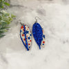 4th of July Patriotic USA Layered Leather Feather Fringe Earrings Leopard Bling Jewelry Leather Earrings