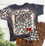 Youth personalized sports team bleached tshirt, dark grey bleached leopard kids tee