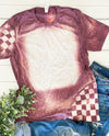 Bleached blank checkered sleeve race unisex T-shirt Orange Race Tee